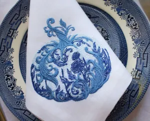 #095 | Blue Chinoiserie Chic Pumpkin | Linen napkins