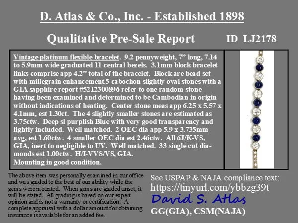 10.11ctw Vintage Diamond and Sapphire Flexible Bracelet