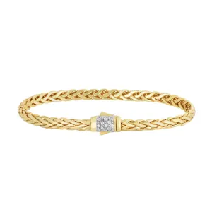 14kt 7.5 inches Yellow Gold Shiny Finish Fancy Woven Braided Bracelet with Box Clasp 0.13ct. Diamond