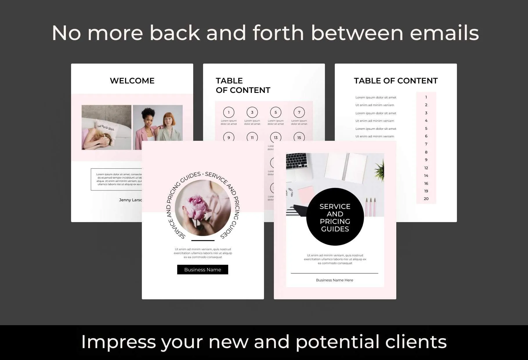 25 Page Service and Pricing Guides Editable Canva Template Chic Collection