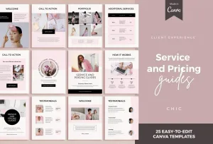 25 Page Service and Pricing Guides Editable Canva Template Chic Collection