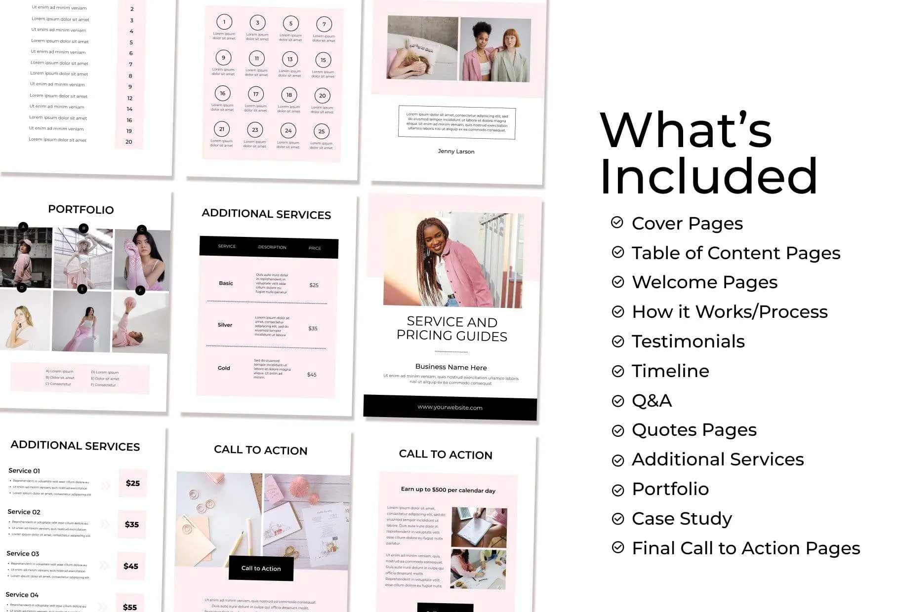 25 Page Service and Pricing Guides Editable Canva Template Chic Collection