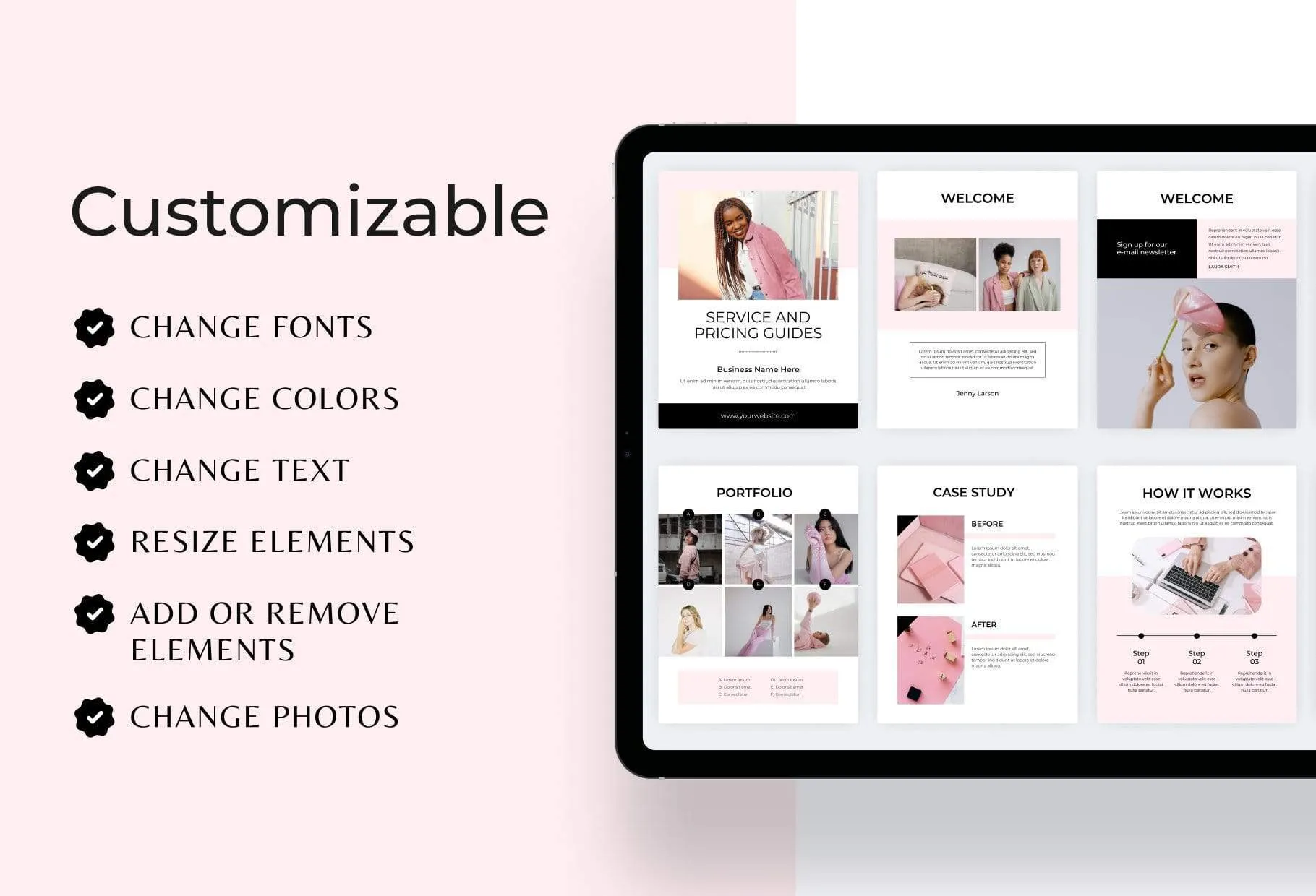 25 Page Service and Pricing Guides Editable Canva Template Chic Collection