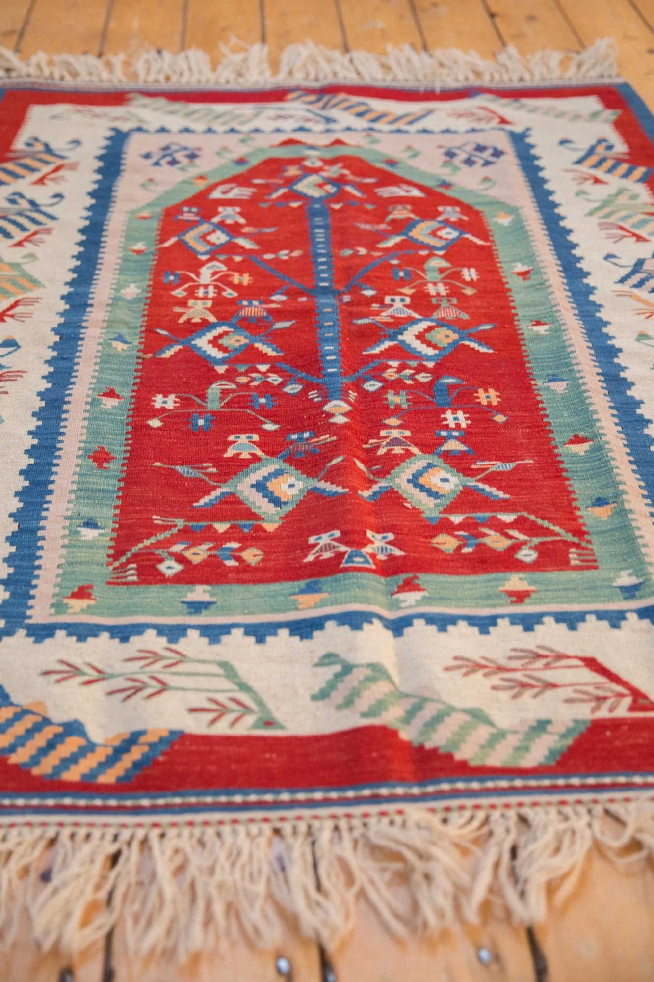 3.5x4.5 Vintage Fine Turkish Kilim Square Rug