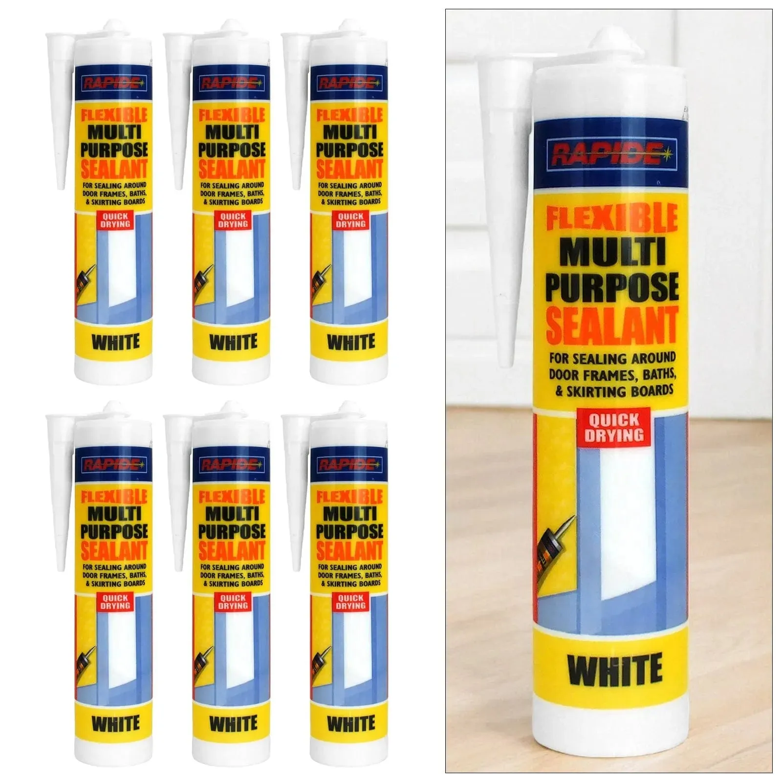 6 x Rapide Flexible Multi Purpose White Sealant | 6 x 260ml Cartridges