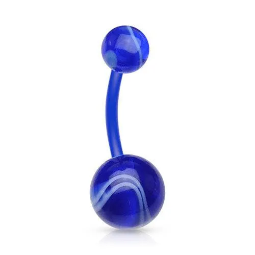 Acrylic Bio Flex Marble Swirl Flexible Belly Button Navel Ring