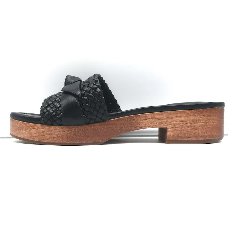 Alexandre Birman Wood Clog Sandals Clarita Black Woven Leather Size 38.5