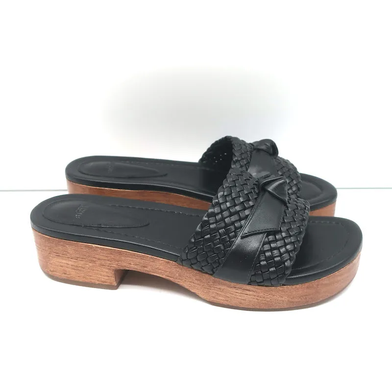 Alexandre Birman Wood Clog Sandals Clarita Black Woven Leather Size 38.5