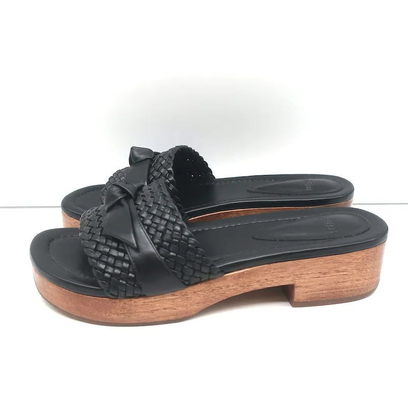Alexandre Birman Wood Clog Sandals Clarita Black Woven Leather Size 38.5