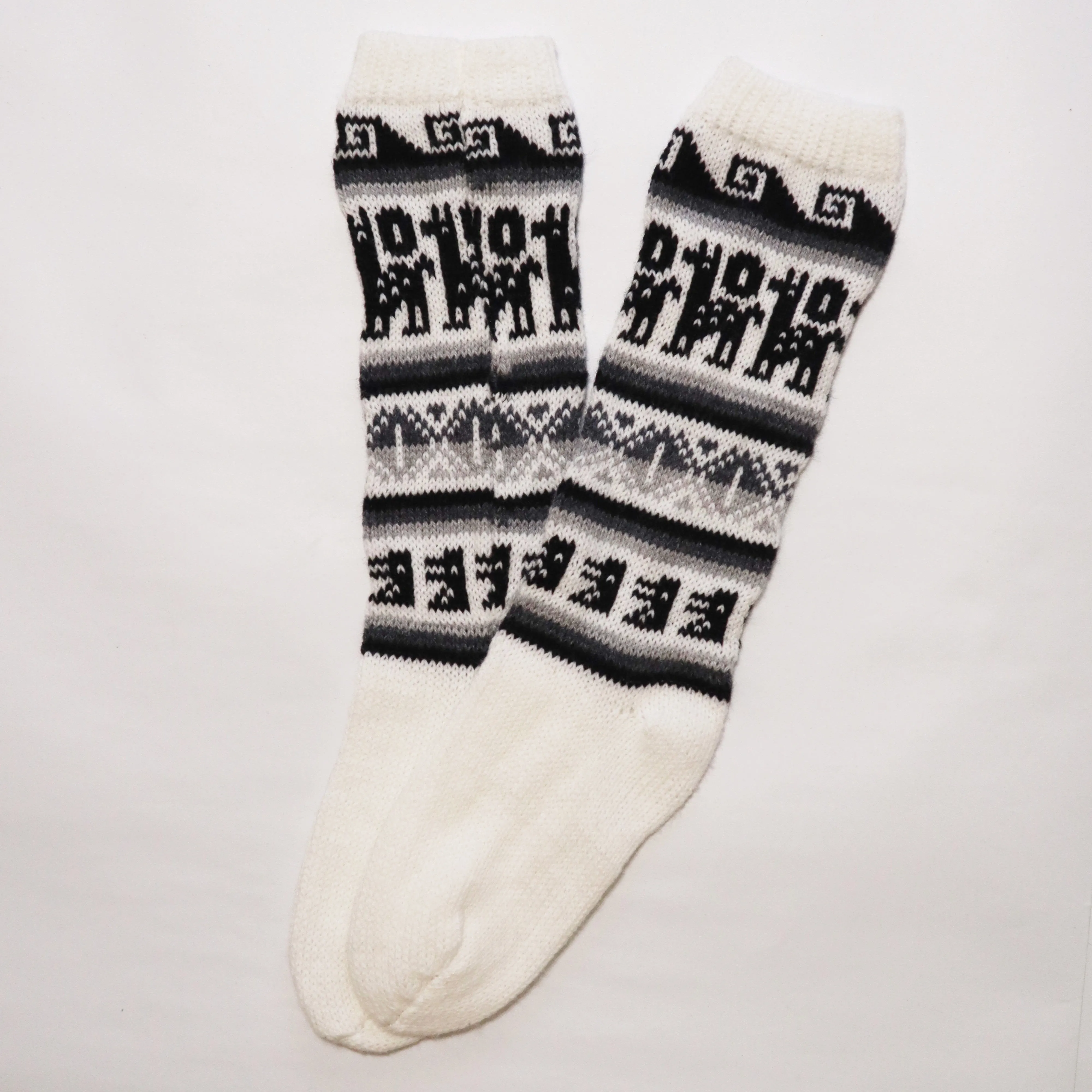 Alpaca Wool Socks Inca and Llama Design Medium White. Socks for Women Fits Sizes 7-9