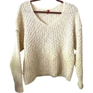 Anthropologie Pilcro ivory woven knit crochet‎ v-neck Sweater size S