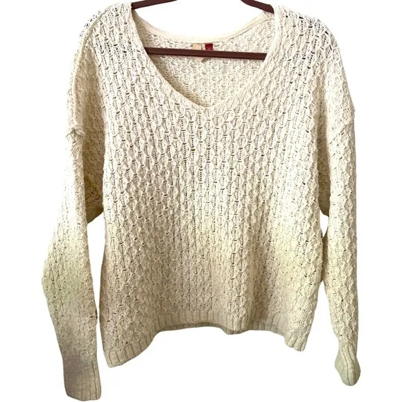 Anthropologie Pilcro ivory woven knit crochet‎ v-neck Sweater size S