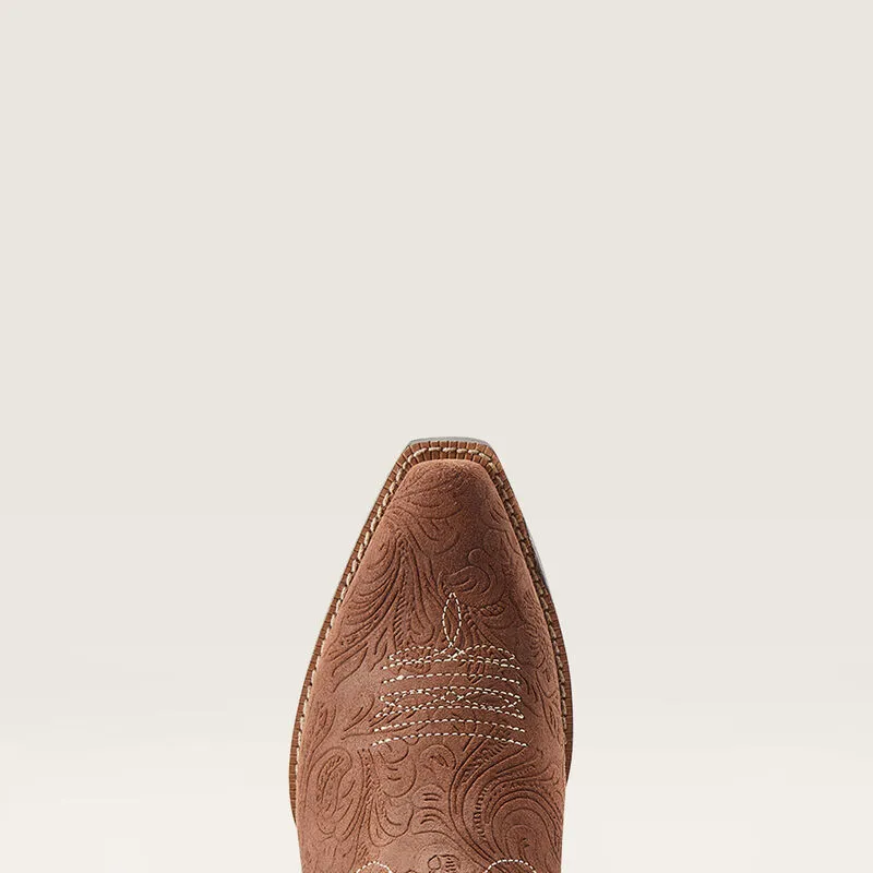 Ariat Kids Brown Heritage Star Snip Toe Western Boots with White & Pink Tops