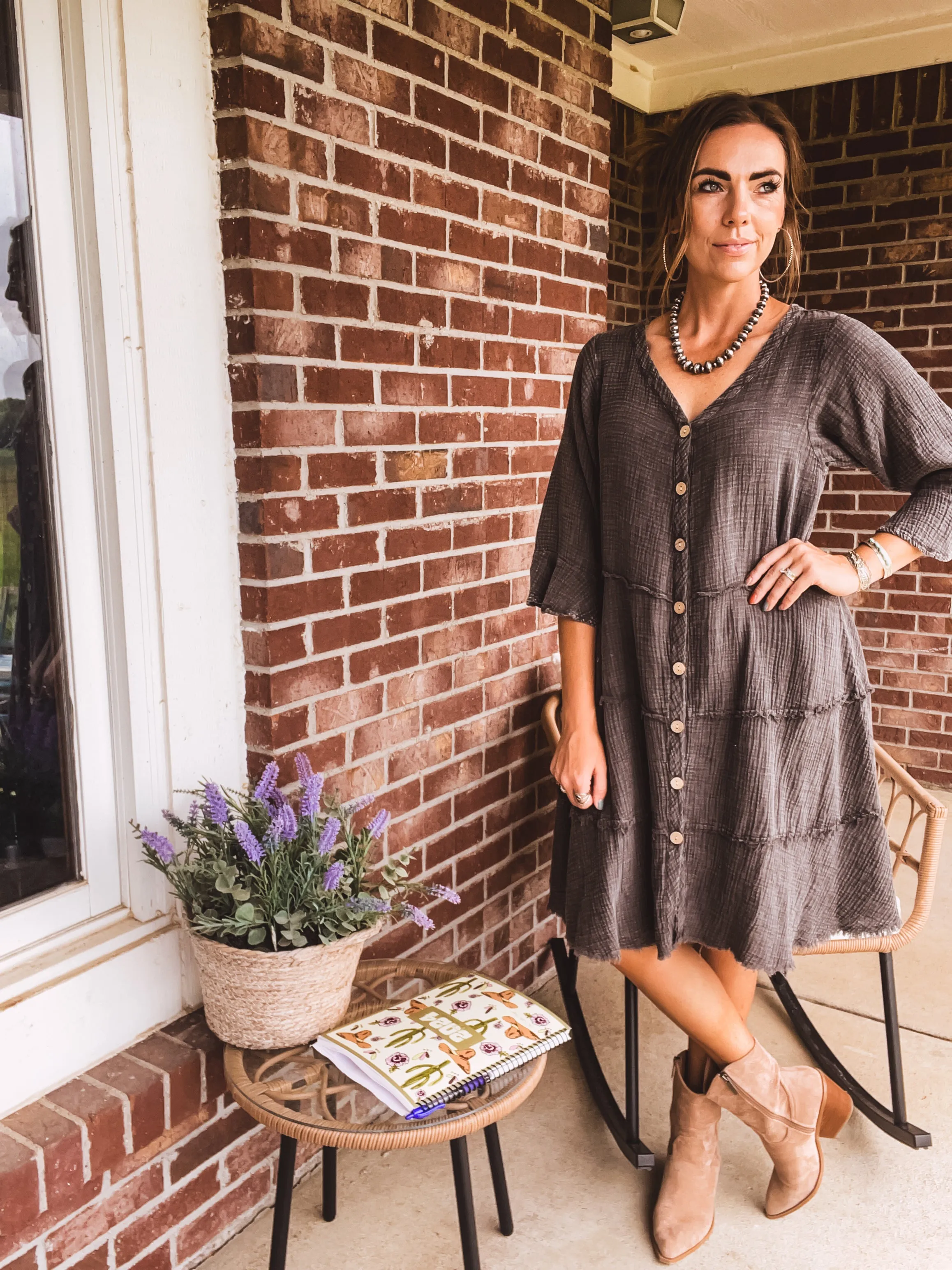 Ash Mineral Wash Cotton Button Front Dress