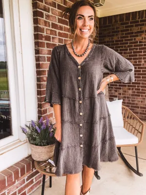 Ash Mineral Wash Cotton Button Front Dress