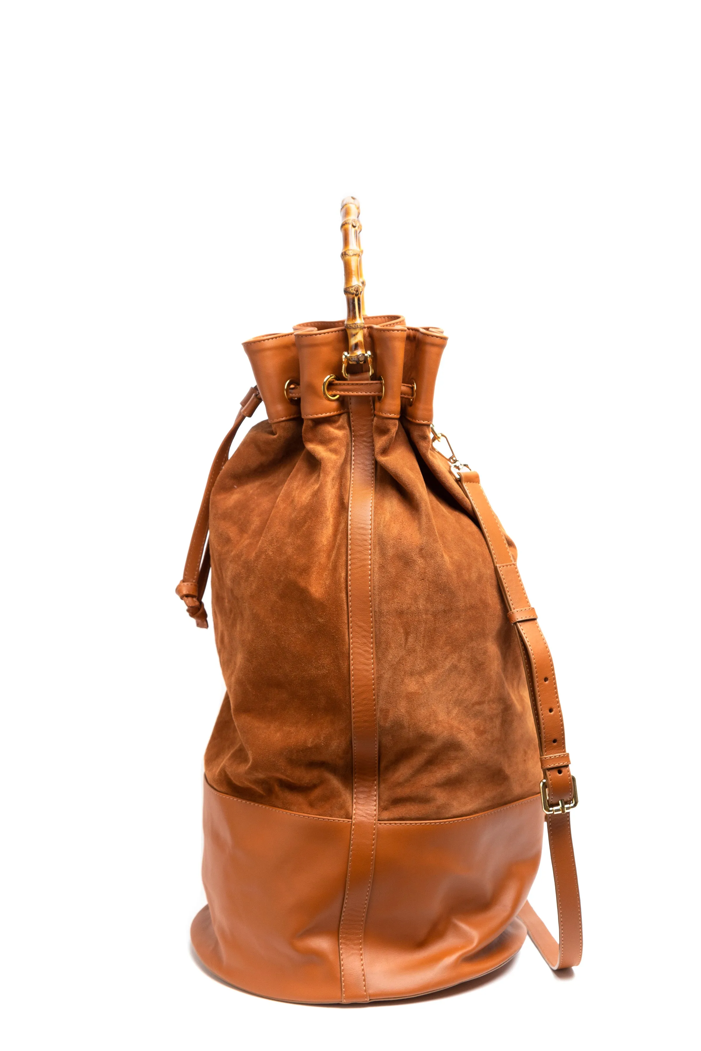 ATLAS Caramel Suede & Leather Sailor Bag w/ Bamboo Handle