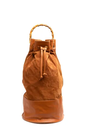 ATLAS Caramel Suede & Leather Sailor Bag w/ Bamboo Handle