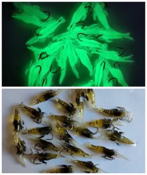 Azura  20pcs Soft Plastic mini Shrimp Fishing Lure with hooks 40mm 2 colors /1.25g