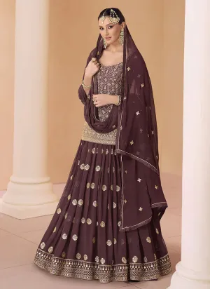 Azure Elegance Coffee Brown Embroidered Stylish Lehenga Choli