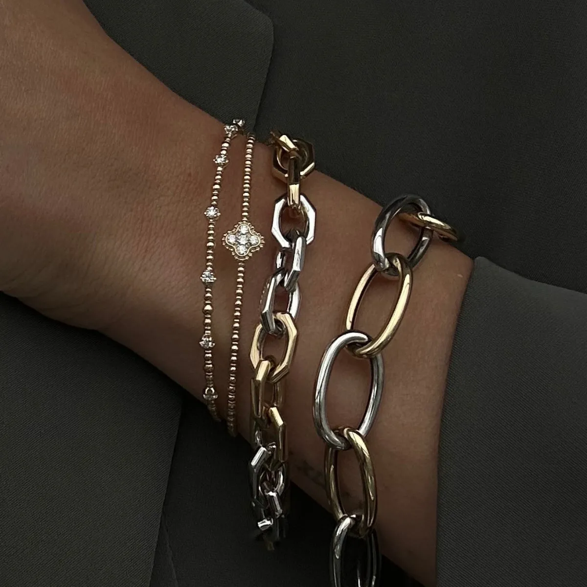 Beaded Diamond Station Flexible Bangle