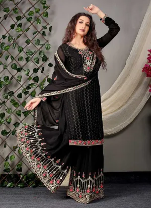 Black and Gold Embroidered Stylish Palazzo Suit