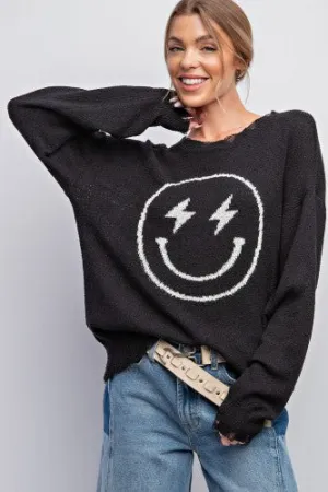 Black Happy Bolt Woven Pullover