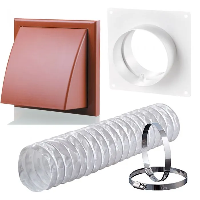 Blauberg DK-100-PVC-TER Ventilation PVC Flexible Duct Cowled Wall Kit 4" 100mm Terracotta