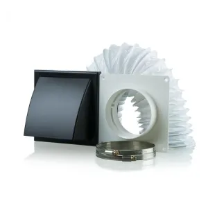 Blauberg DK-125-PVC-BLK Ventilation PVC Flexible Duct Cowled Wall Kit 5" 125mm Black