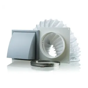 Blauberg DK-125-PVC-WHI Ventilation PVC Flexible Duct Cowled Wall Kit 5" 125mm White