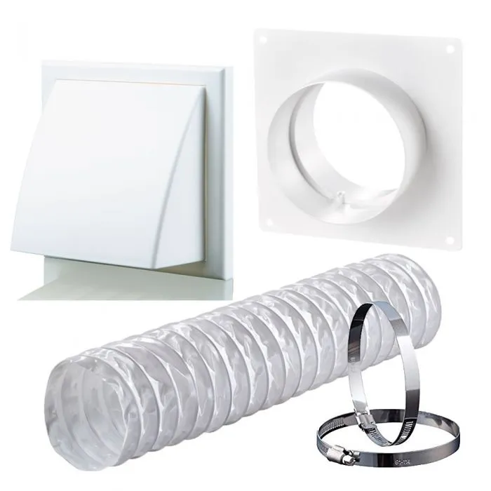 Blauberg DK-125-PVC-WHI Ventilation PVC Flexible Duct Cowled Wall Kit 5" 125mm White