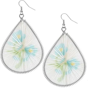 Blue Floral Woven Teardrop Dangle Earrings