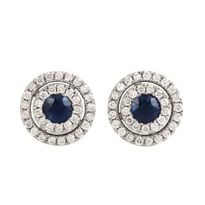 Blue Sapphire Pave Natural Diamond Stylish Stud Earrings In 18K White Gold