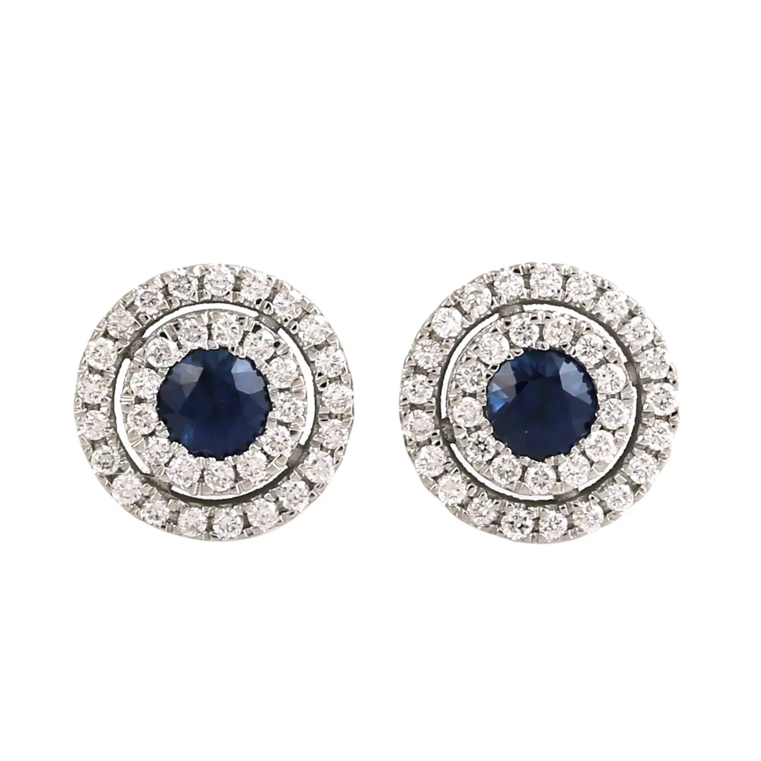 Blue Sapphire Pave Natural Diamond Stylish Stud Earrings In 18K White Gold