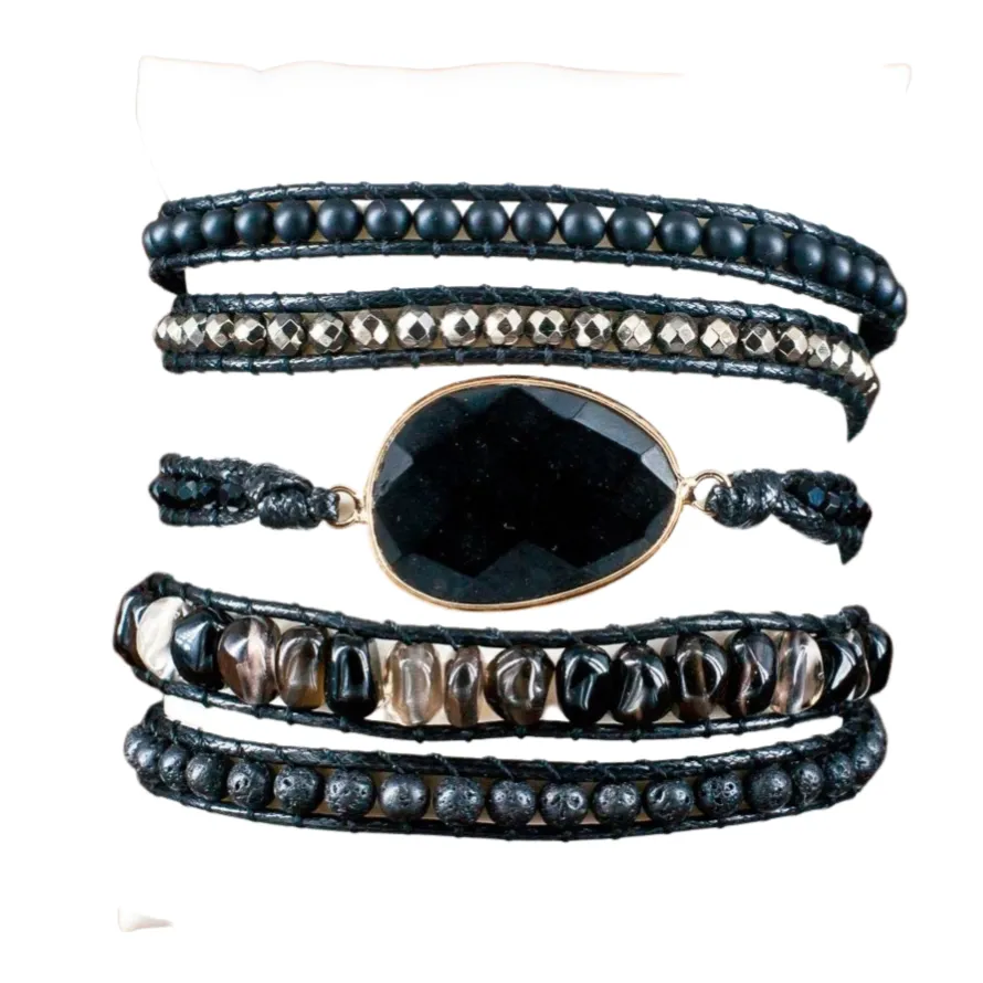 Boho & Mala Black Onyx Stone 5 Wrap Bracelet WB10014