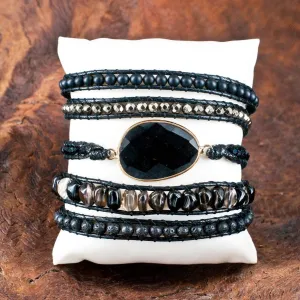 Boho & Mala Black Onyx Stone 5 Wrap Bracelet WB10014