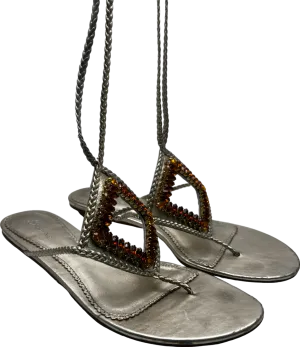 bourne Metallic Diamonte Tie Up Sandals UK 5 EU 38 👠