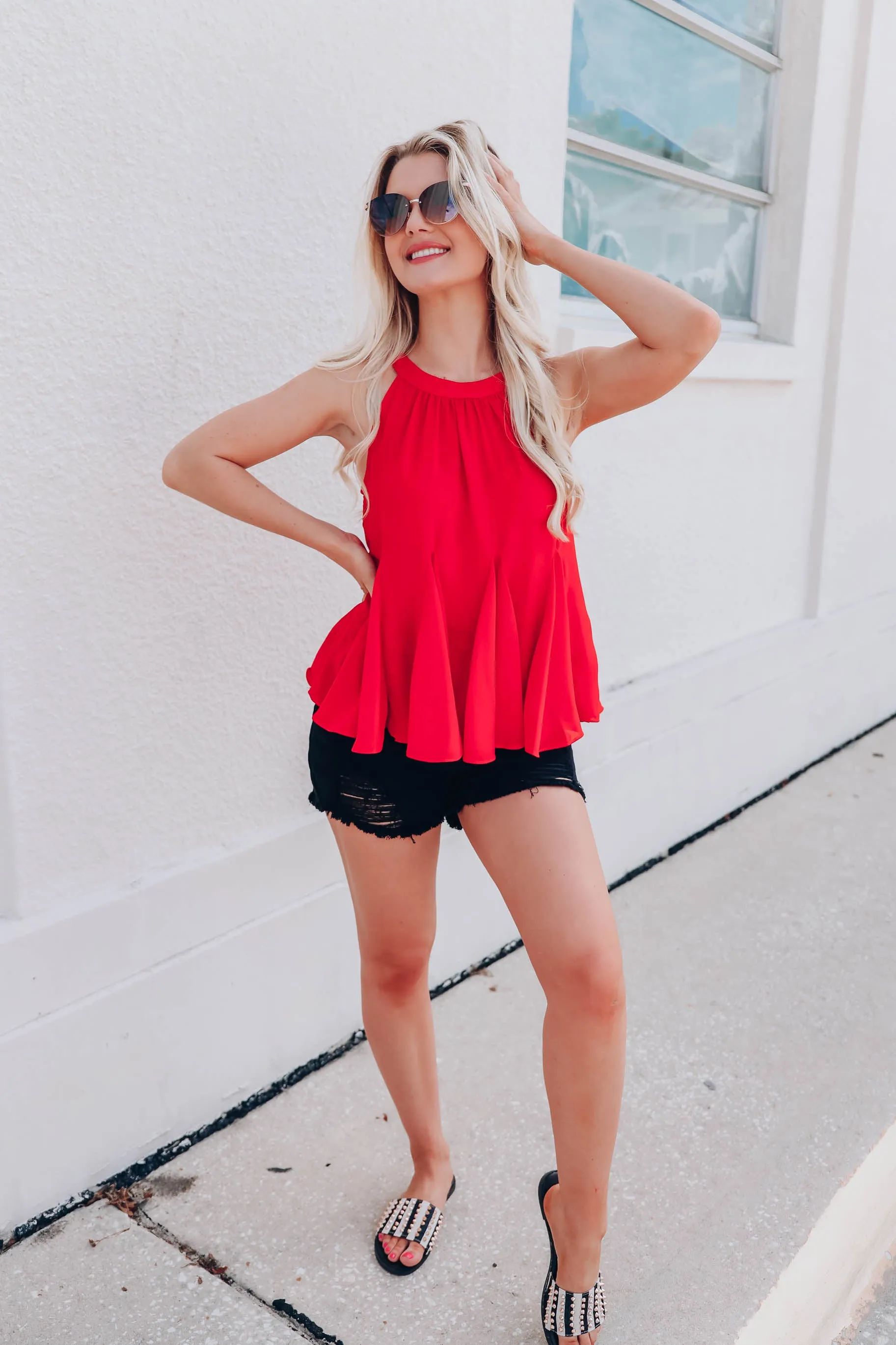 Brinley Ruffle Hem Blouse - Red