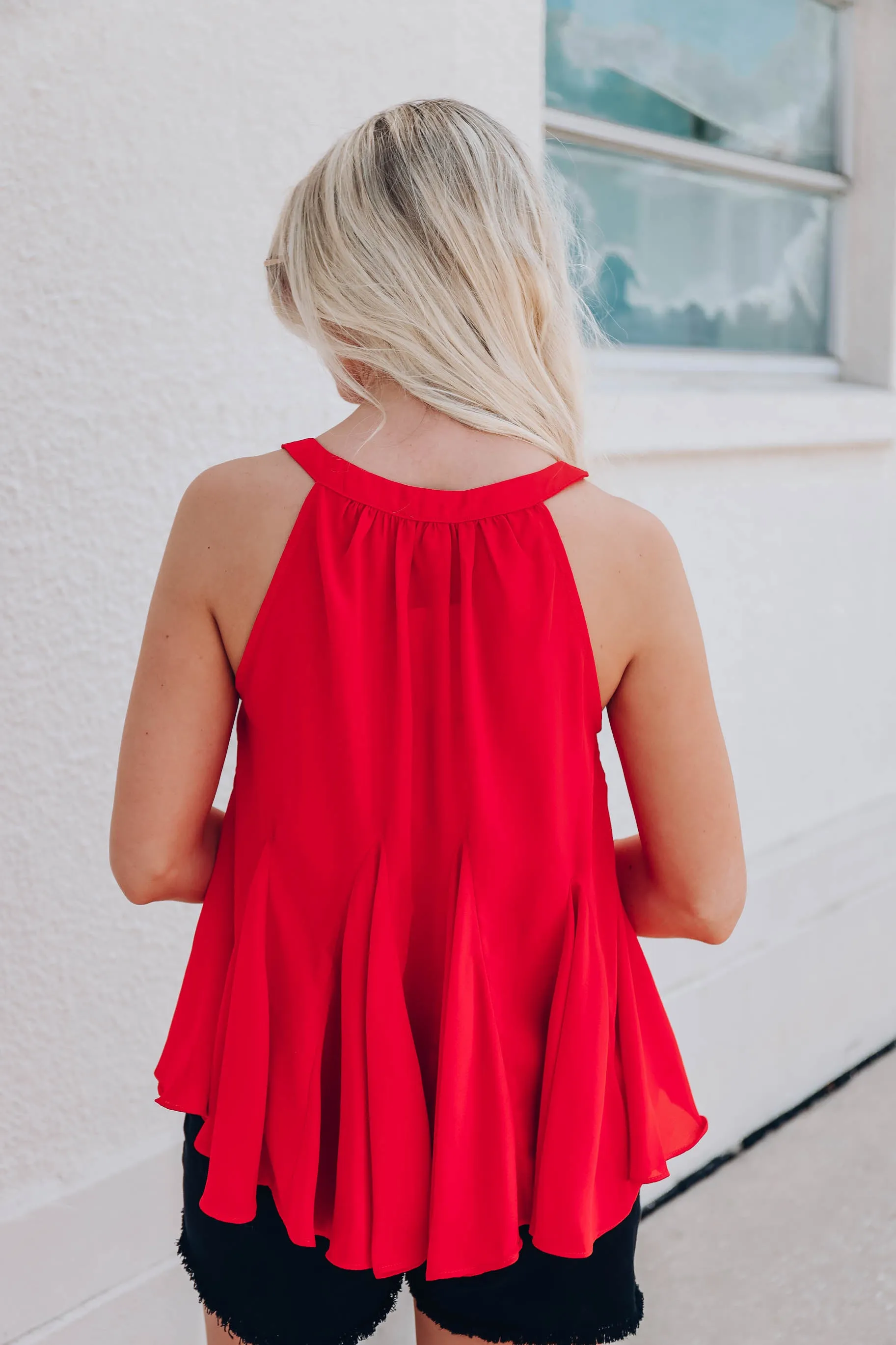 Brinley Ruffle Hem Blouse - Red