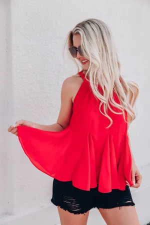Brinley Ruffle Hem Blouse - Red