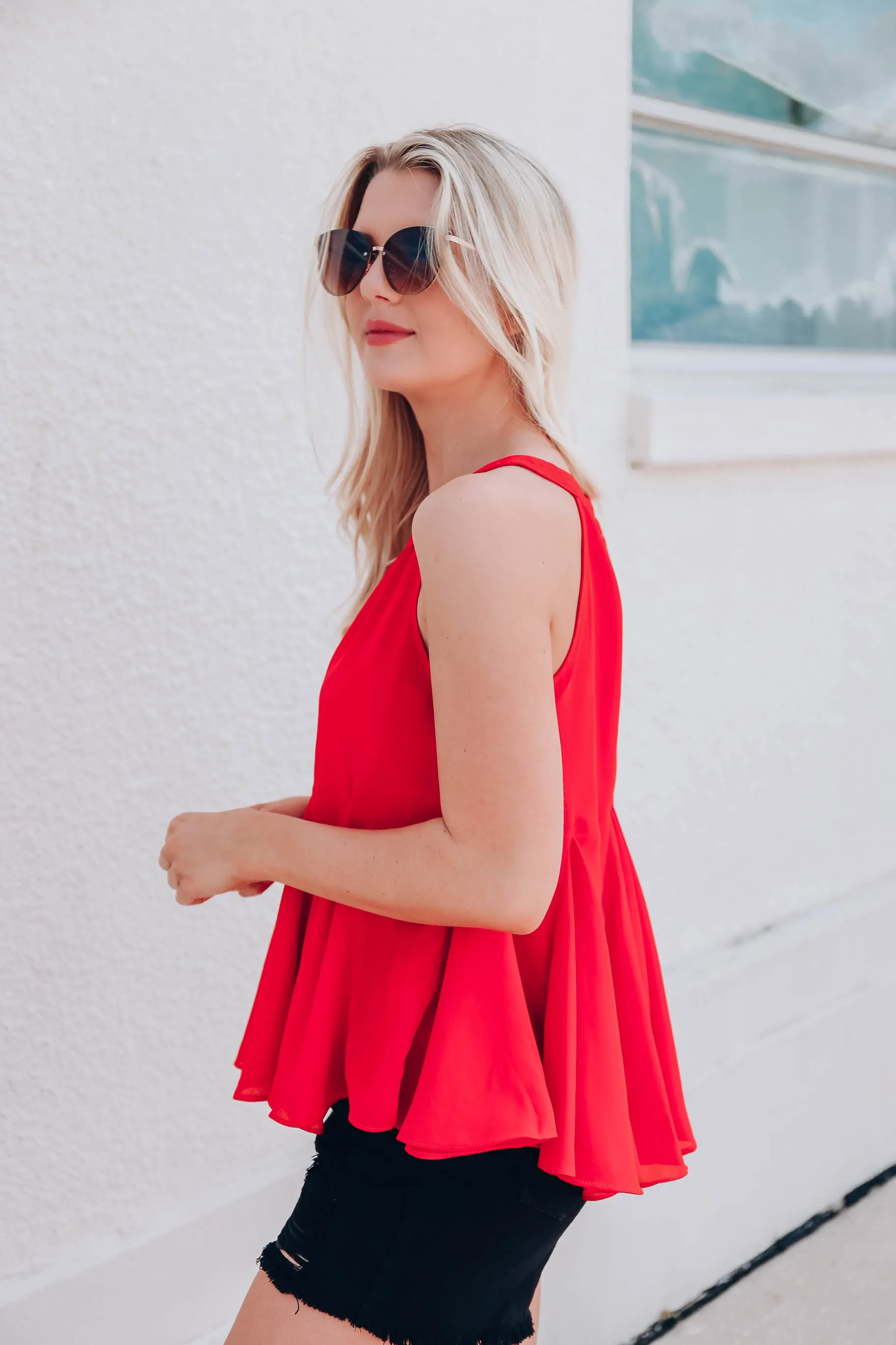 Brinley Ruffle Hem Blouse - Red