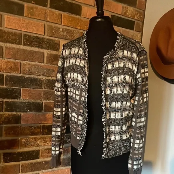 Cabi Classic Cardigan #4097 Gray Brown White M