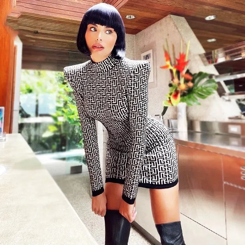 Chic Geometric Jacquard Mini Dress