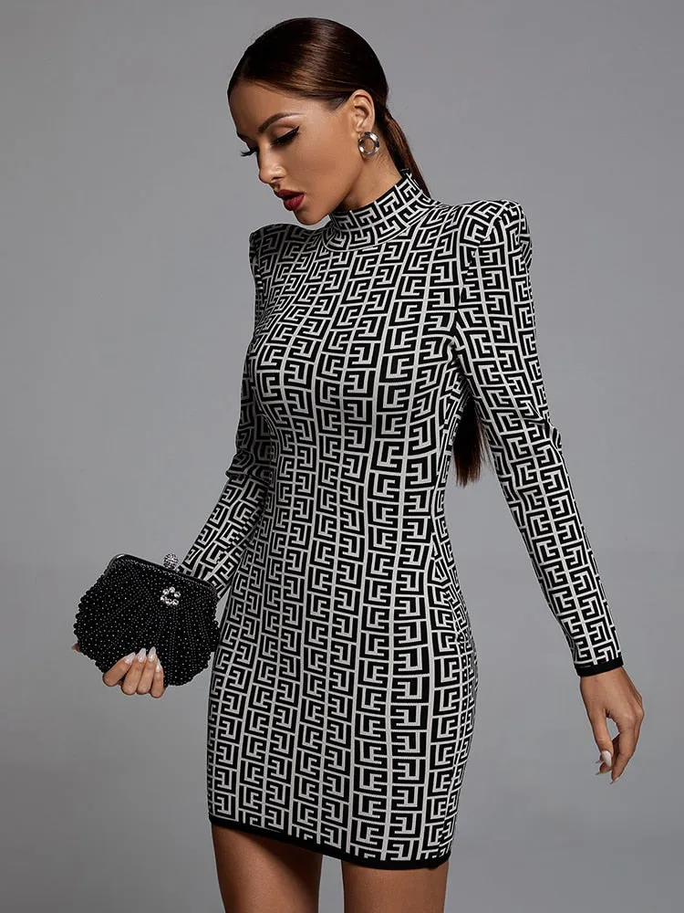 Chic Geometric Jacquard Mini Dress