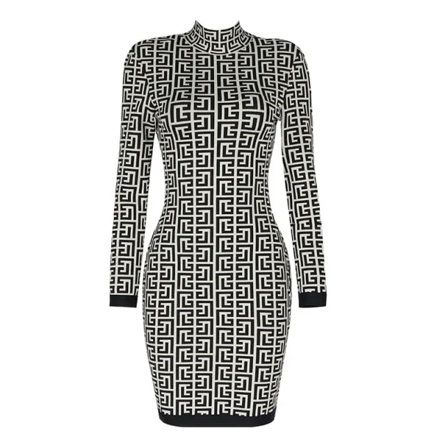 Chic Geometric Jacquard Mini Dress