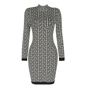 Chic Geometric Jacquard Mini Dress
