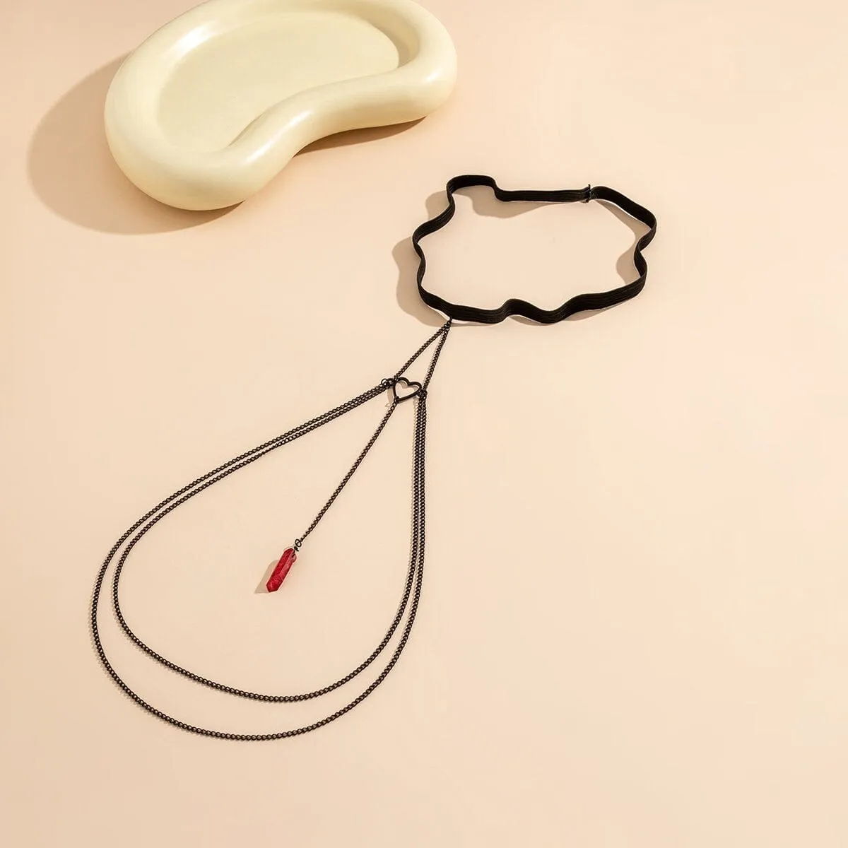 Chic Layered Crystal Heart Charm Elastic Thigh Leg Chain