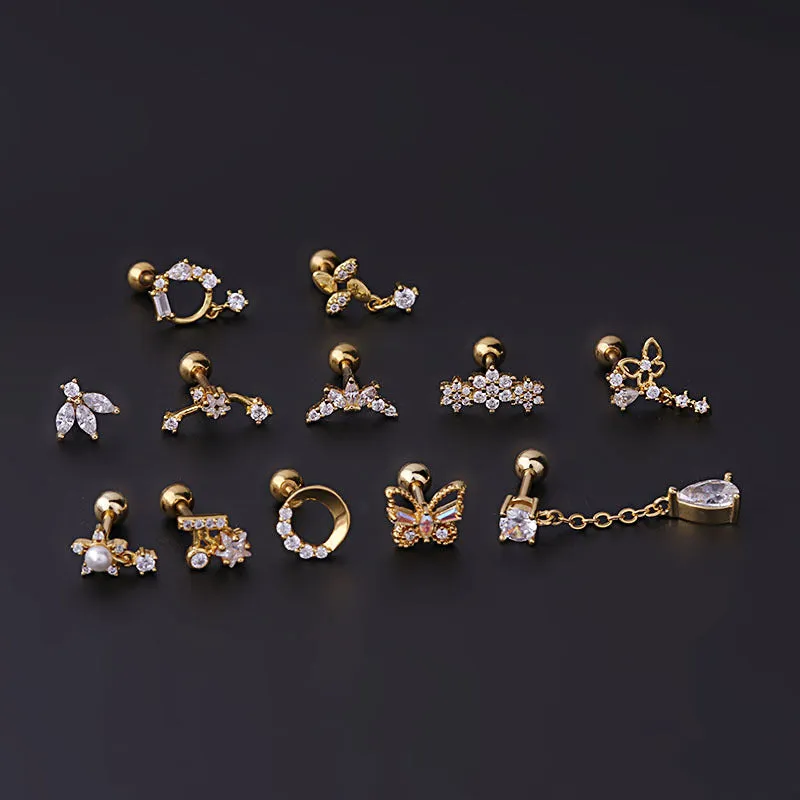 Chic Surgical Steel Rhinestone Inlaid Helix Piercing Stud