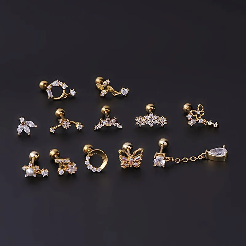 Chic Surgical Steel Rhinestone Inlaid Helix Piercing Stud