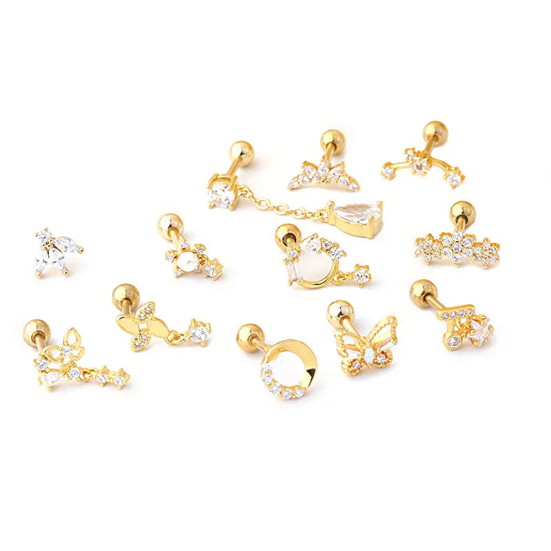 Chic Surgical Steel Rhinestone Inlaid Helix Piercing Stud