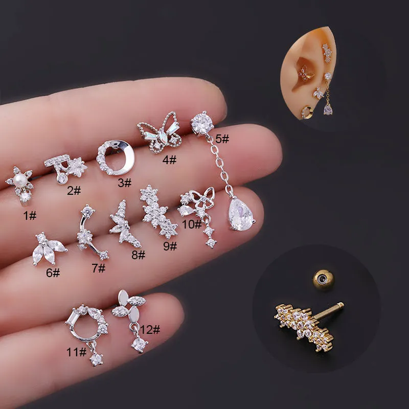 Chic Surgical Steel Rhinestone Inlaid Helix Piercing Stud